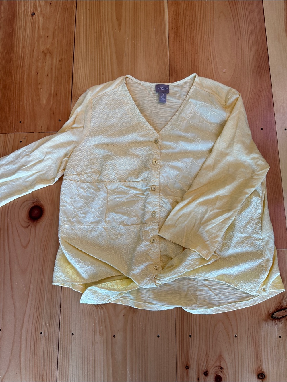 Chico's Yellow Quilted V-Neck Button Front Top